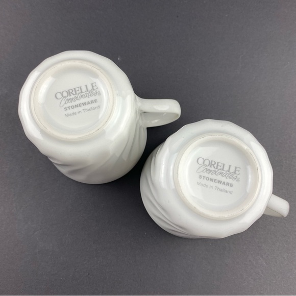 Corelle Coordinates Stoneware Mugs White Swirl Pattern Set of 2 - 8 oz Cups - Picture 7 of 8